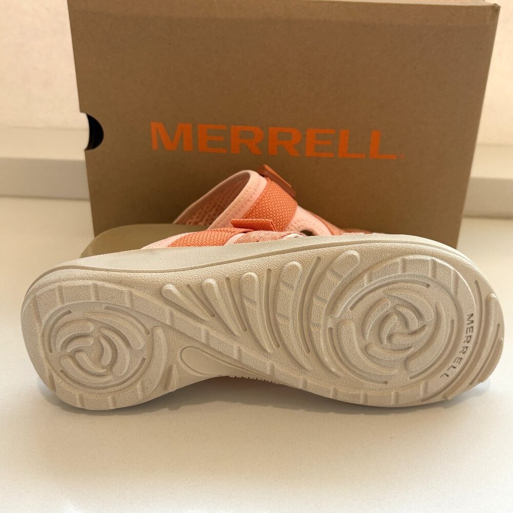 Merrell District 4 Post Sandals Toe Loop Slip On Wedge Peach Orange Size 8 NEW - Picture 6 of 7